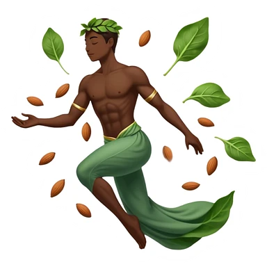 Spinach leaves, almonds, dark chocolate, and seeds floating around a relaxed body silhouette. Light beams flowing from these foods to the body's muscles and nervous system, creating a soothing, calming effect visualized as a gentle glow throughout the body. sticker