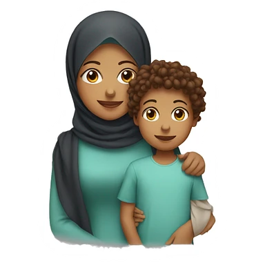 Hijab mother with a young son and daughter with brown curly hair sticker