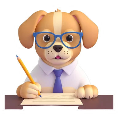 A dog with glasses is writing something sticker