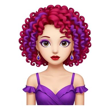 Fashion Model with Purple Curls, red dress sticker