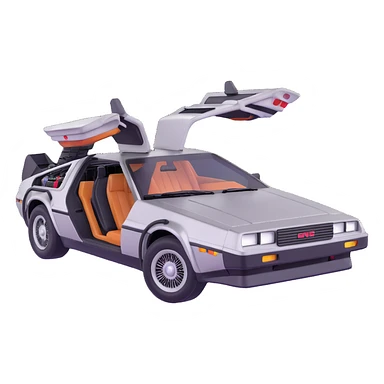 DeLorean with gull-wing doors open sticker