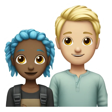 Blue haired girl with pigtails staring at blonde boy sticker