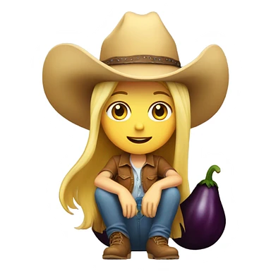 Blonde girl with cow-boy hat on sitting on eggplant  sticker