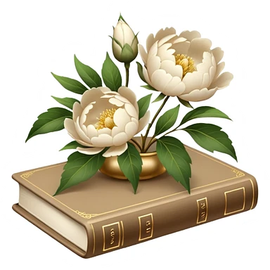 Beige books and white flowers pions sticker