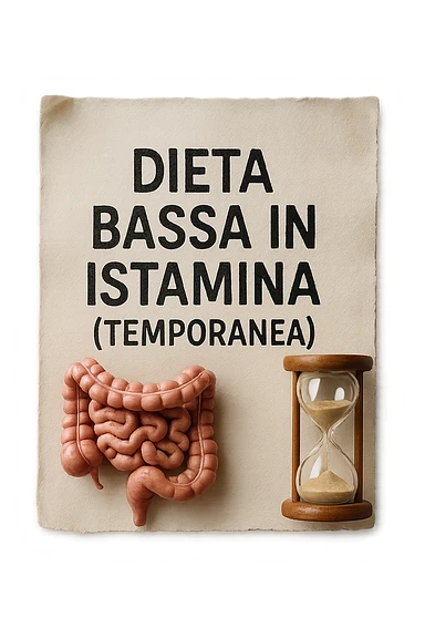 foglio di carta di una dieta con la scritta "DIETA BASSA IN ISTAMINA (TEMPORANEA), E ACCANTO CI METTI UN INTESTINO IN MINIATURA E UNA CLESSIDRA, iperrealistico 4k sticker