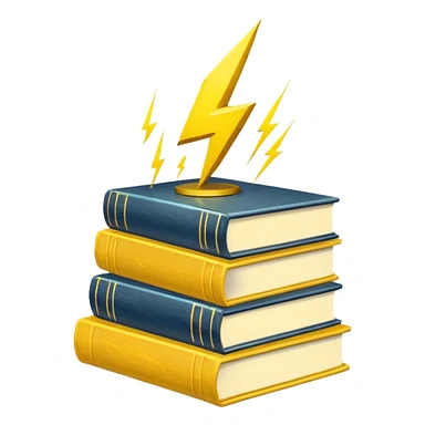 stack of books with a lightning symbol sticker
