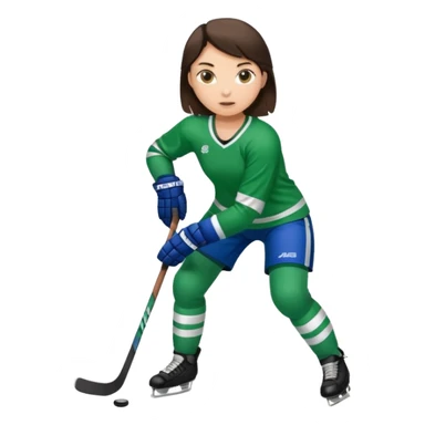Girl hockey player full body with green jersey brunette sticker