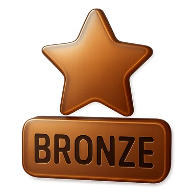 Make this bronze rating symbol more 3D with added depth and metallic shine, keeping the background transparent. sticker