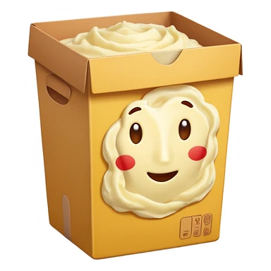 closed rectangular box cardboard upright warm yellow and red creamy mashed potato illustration subtle potato cues no branding no extras soft lighting transparent background emoji scale sticker