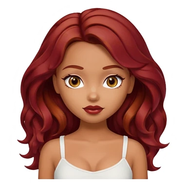 a pretty bratz tan girl with wavy dark red hair wearing a white cami top. Skintone is tan sticker
