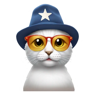 cat wearing sunglasses and a star hat sticker