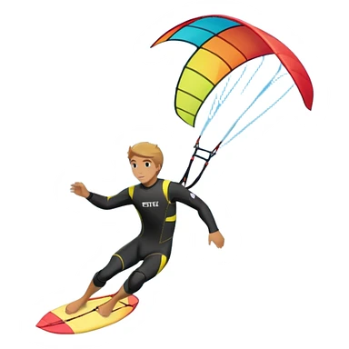 A kite surfer soaring above the waves, holding onto a kite with the wind in full force. The background showcases the ocean and sky, emphasizing the freedom, thrill, and energy of the sport. The motion of the kite and board is dynamic, capturing the excitement of kiting. sticker