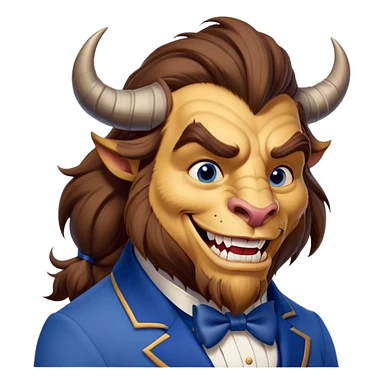 Beast from Beauty and the Beast with human mouth smiling, gentler expression, blue formal outfit sticker