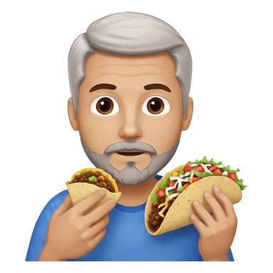 White man, blue eyes, brown gray hair, gray goatee, eating a taco sticker