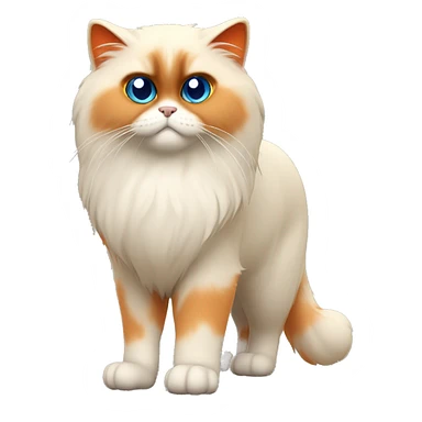 himalayan cat blue eyes orange face  orange ears, orange paws, and orange tail full body standing sticker