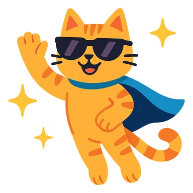 cool flying cat in sunglasses, waving and surrounded by sparkles to express thanks sticker