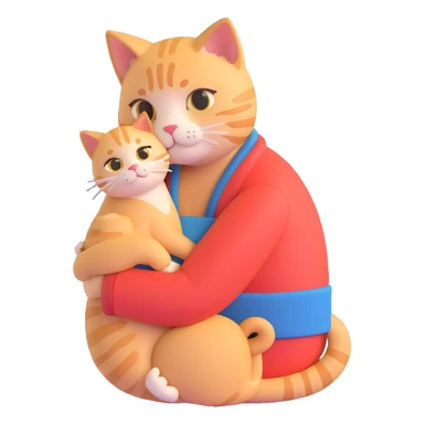 Show only one cat in the grandmother's arms, 3d emoji style, with no background (transparent) sticker