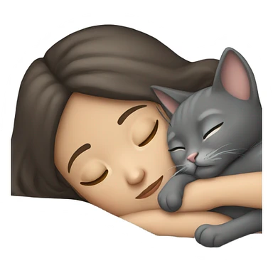 Brunette girl  sleeping with grey cat  sticker