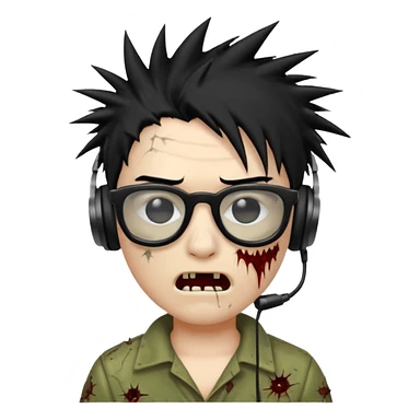 make a zombie iphone emoji with black  glasses, scratches black spiky hair and headphone
 sticker