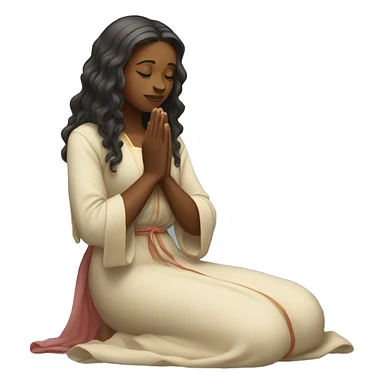 A woman kneeling praying, in a long dress, long hair sticker