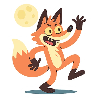 crazy fox dancing under moonlight sticker
