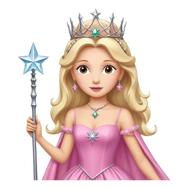glinda the good witch from wicked movie (ariana) blonde hair, beautiful, big silver thin tiara, star wand, pink gown sticker