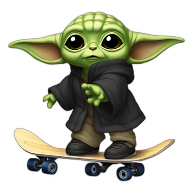 bebe yoda arc-en-ciel qui fait du skate en nageant dans une mer noir sticker