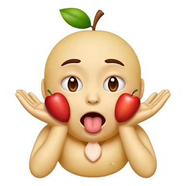 emoji face with hands around its own neck, eyes bulging, tongue out, expressing self-choking, apple emoji style sticker