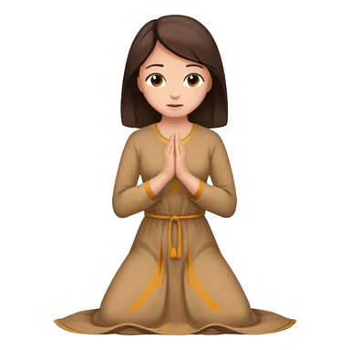 kneeling woman praying, long tan dress, dark brown hair sticker