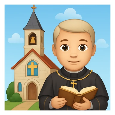 Add a church background behind the medieval priest in the style of emoji (apple style emojis). Keep the emoji style look and feel. sticker