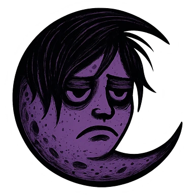 emo moon with a face, black and purple, no background sticker