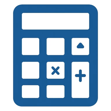 Create a flat, modern calculator icon in shades of blue only, with a blue body and blue buttons. Use clean and simple lines, minimal other colors, prioritize clarity and visibility. Fully transparent background, consistent with previous blue-themed icons. sticker