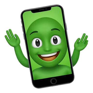 emoji character displayed on a phone with a bright green screen sticker