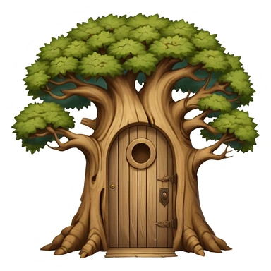 large and old tree with door sticker