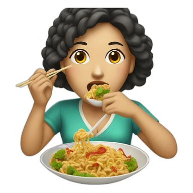 women eating Chinese food sticker