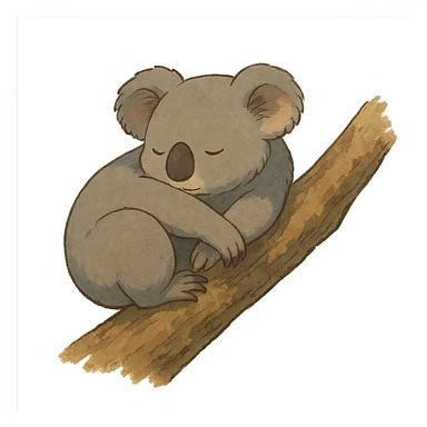 sleeping koala curled up on a tree branch in ghibli style sticker