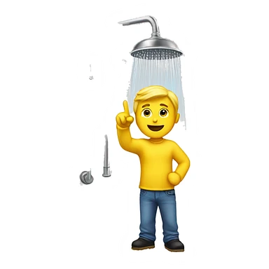 Guy pointing to a shower yellow  sticker