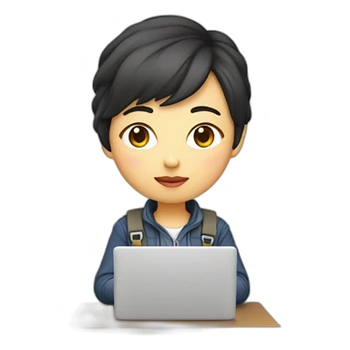 chinese tomboy developer with laptop sticker