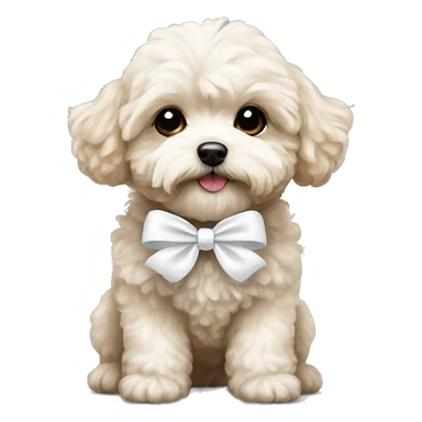 Cute baby dog Maltipoo with white bow sticker