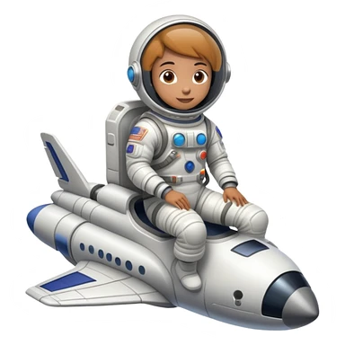 A spacesuit wearing person sitting on top outside a flying spaceship sticker