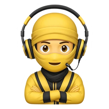 Make a customized yellow  emoji that has dj headphones on and a ninja outfit sticker