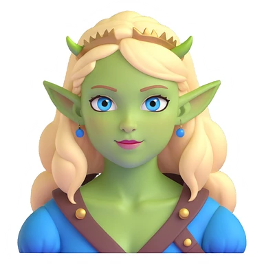 pretty girl with blonde hair, blue eyes, green ogre ears sticker