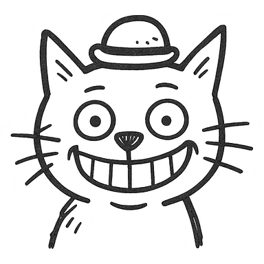 A cat wearing a hat with a very funny face sticker