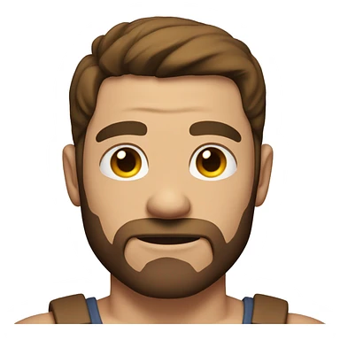 muscular man with no facial hair, large arms, brown hair long and the front and parted in the middle sticker