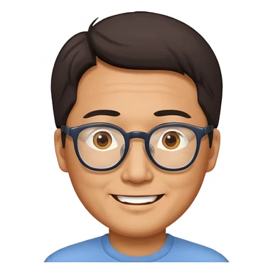 middle aged Asian man with glasses, cheerful sticker