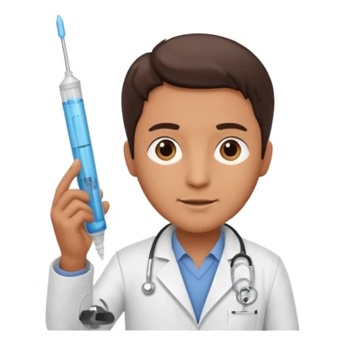 doctor of medicine holding very big syringe sticker