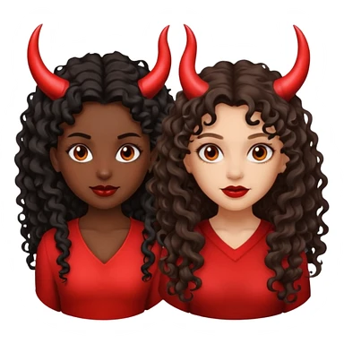 Dark skin, dark, curly hair girl with devil horns and light skinned girl with dark long wavy hair with Devil horns sticker