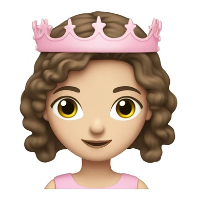 long brunette hair girl pale skin with green eyes wearing pink dress and crown  sticker