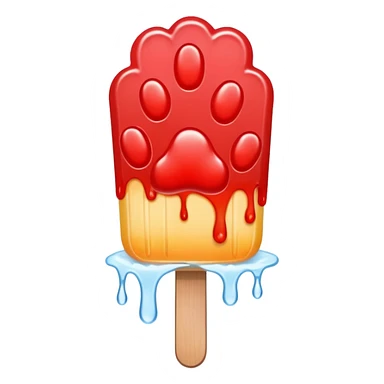 A water ice pop is shaped like a red animal paw and has an ice pop stick at the bottom. sticker