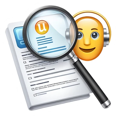 AI Resume Analyzer App logo with document and magnifying glass, 3D style sticker